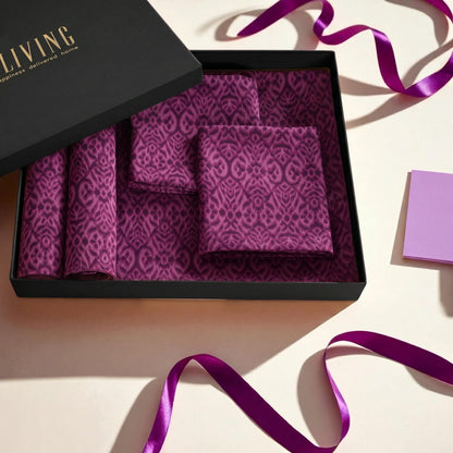 Ikat Table Linen Gift Pack | 3 Colours × 3 Combinations | Plum, Indigo & Beige | VLiving