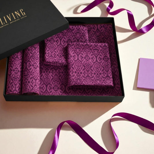 Ikat Table Linen Gift Pack | 3 Colours × 3 Combinations | Plum, Indigo & Beige | VLiving