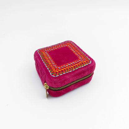 Hot Pink Velvet Square Embroidered Jewellery box
