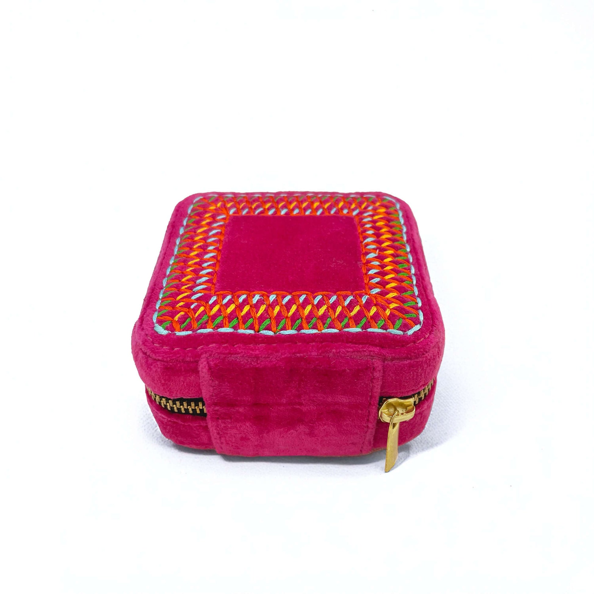 Hot Pink Velvet Square Embroidered Jewellery box