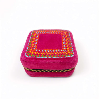 Hot Pink Velvet Square Embroidered Jewellery box