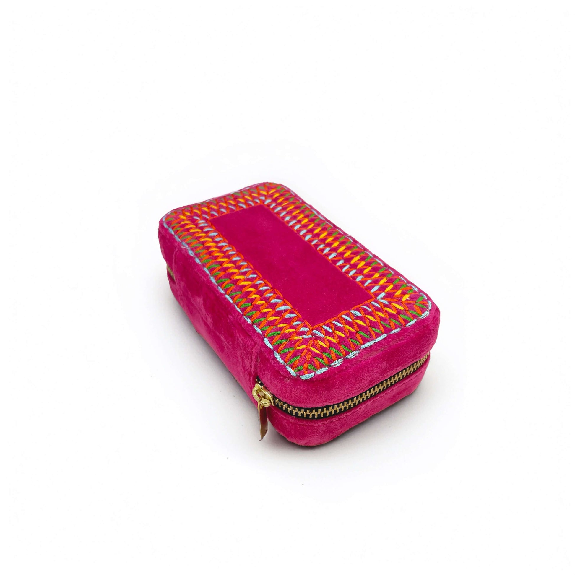 Hot pink Rectangular Embroidered Jewellery box