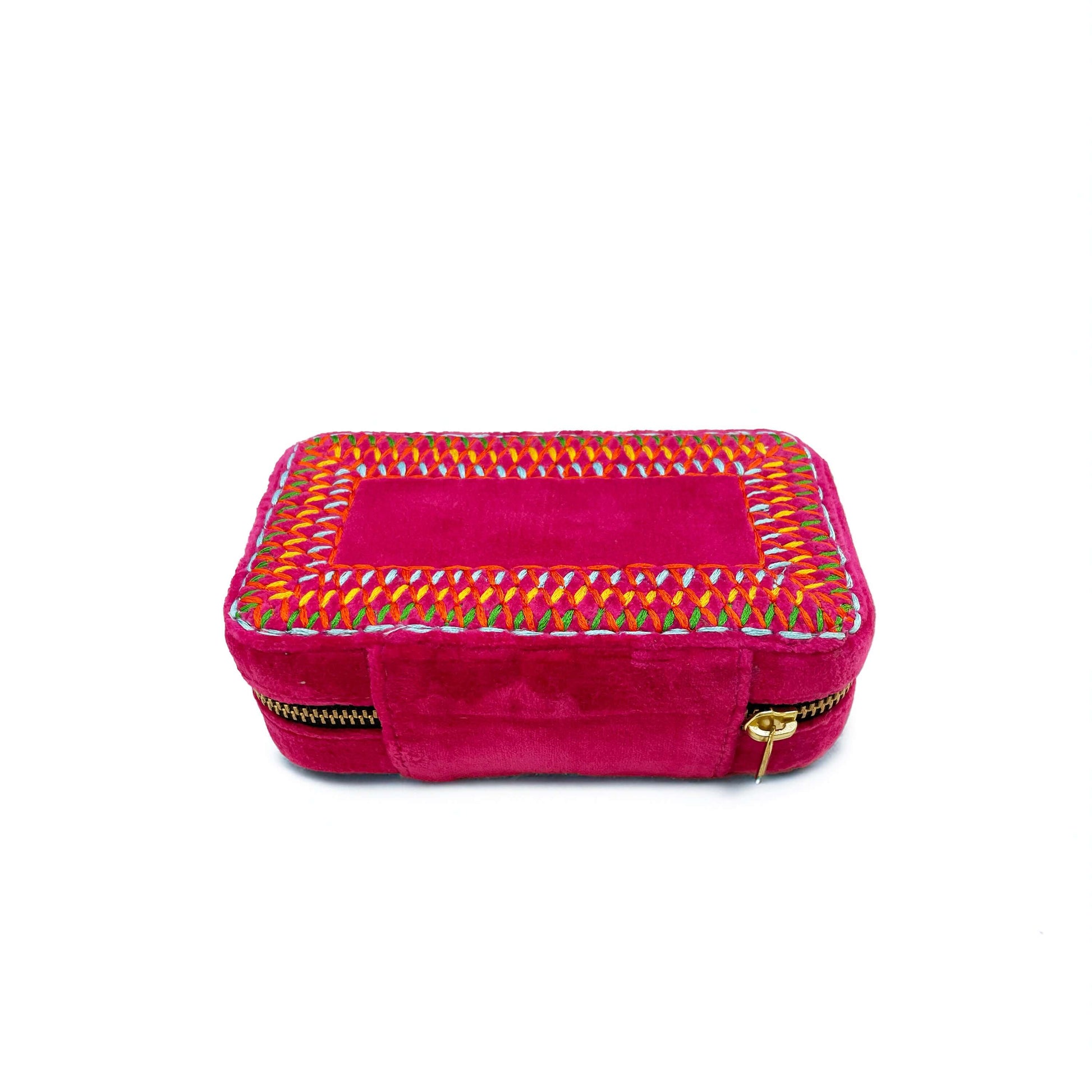 Hot pink Rectangular Embroidered Jewellery box