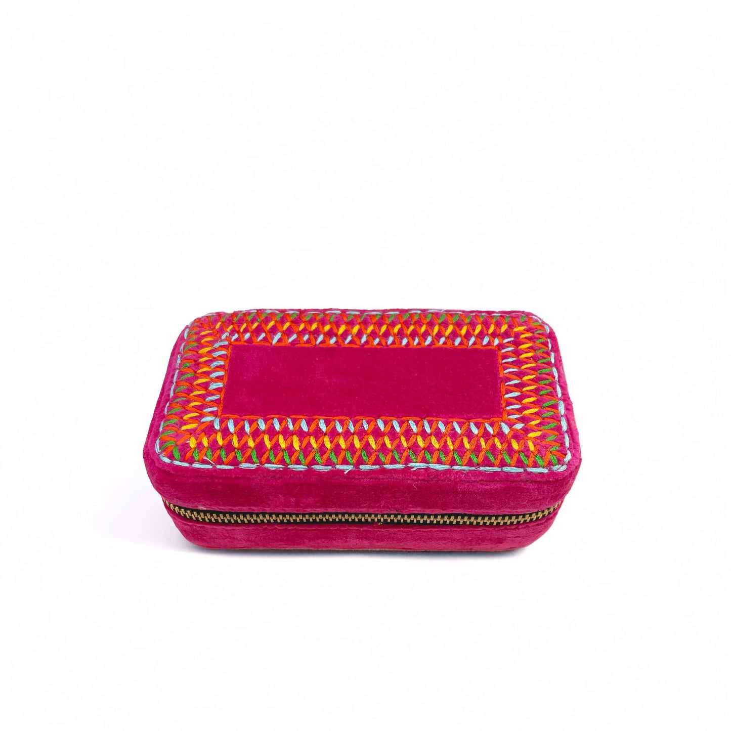 Hot pink Rectangular Embroidered Jewellery box