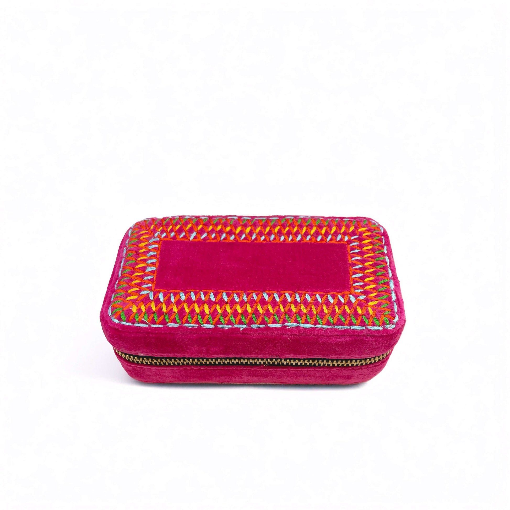 Hot pink Rectangular Embroidered Jewellery box