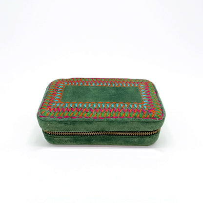 Tropical Green Rectangular Embroidered Jewellery box
