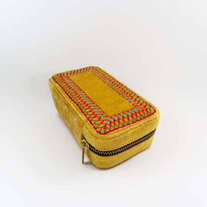 Mustard Velvet Rectangular Embroidered Jewellery box