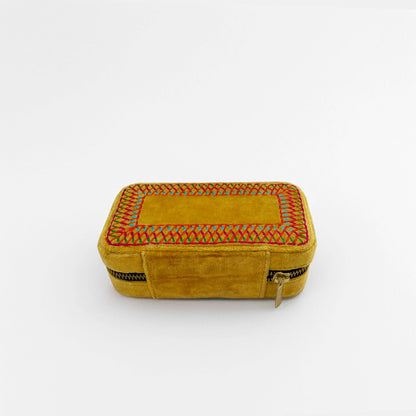 Mustard Velvet Rectangular Embroidered Jewellery box