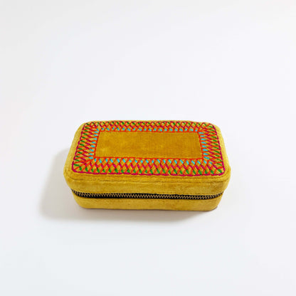 Mustard Velvet Rectangular Embroidered Jewellery box