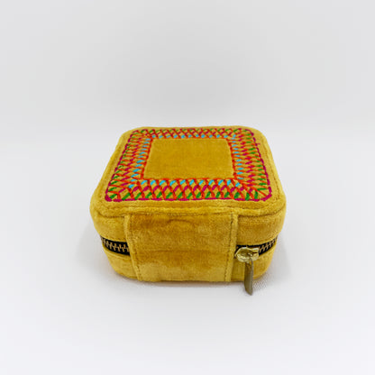 Mustard Velvet Square Embroidered Jewellery box
