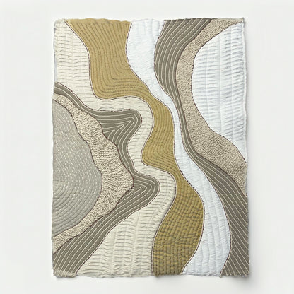 Quilted Textile WALL ART, Natural textures & Gold zari, unframed