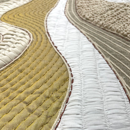 Quilted Textile WALL ART, Natural textures & Gold zari, unframed