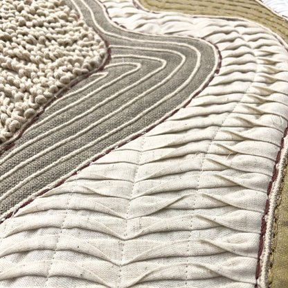 Quilted Textile WALL ART, Natural textures & Gold zari, unframed