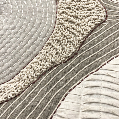 Quilted Textile WALL ART, Natural textures & Gold zari, unframed