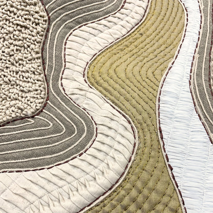 Quilted Textile WALL ART, Natural textures & Gold zari, unframed