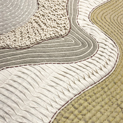 Quilted Textile WALL ART, Natural textures & Gold zari, unframed