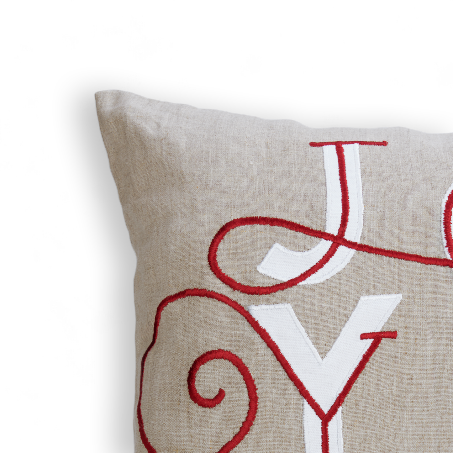 JOYFUL Christmas pillow cover, embroidered in modern retro style in red and white colour