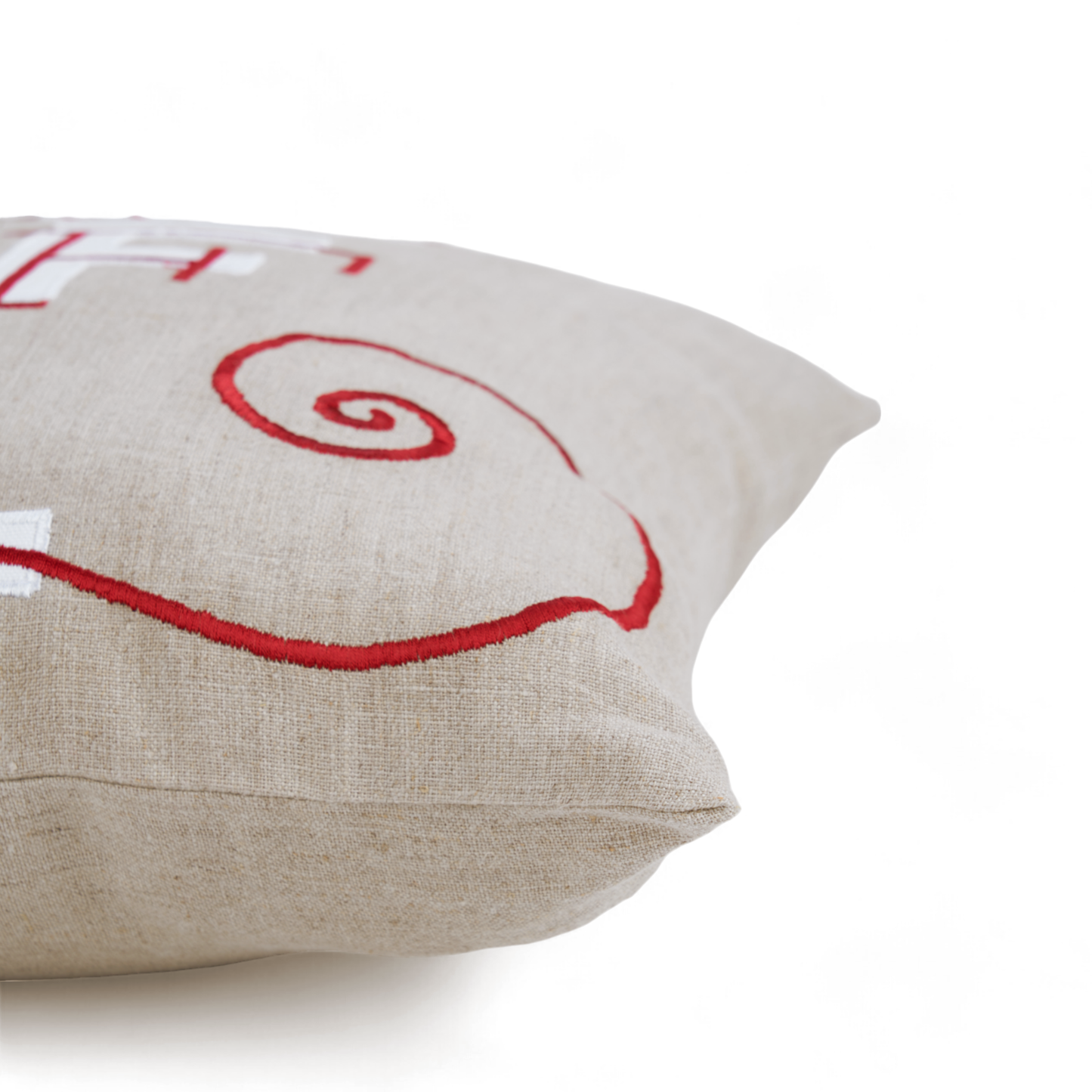 JOYFUL Christmas pillow cover, embroidered in modern retro style in red and white colour