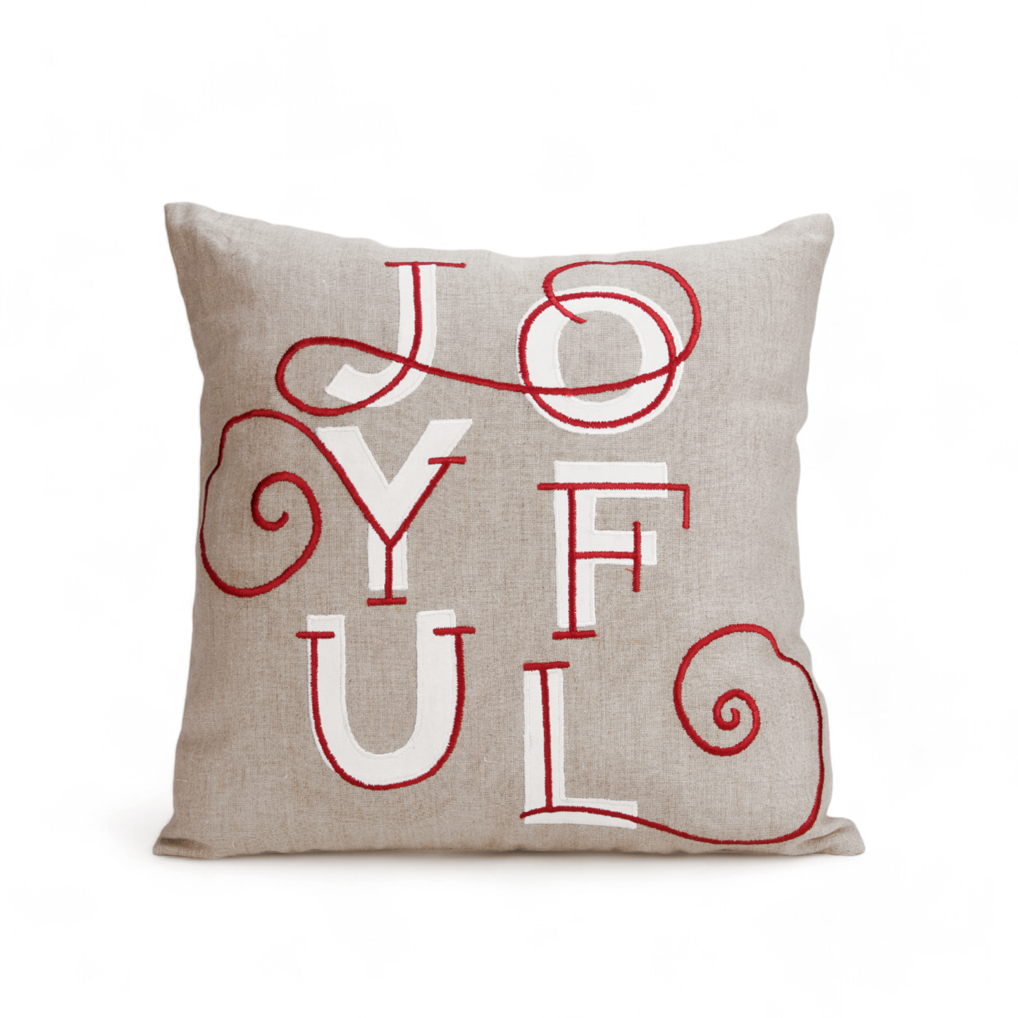 JOYFUL Christmas pillow cover, embroidered in modern retro style in red and white colour