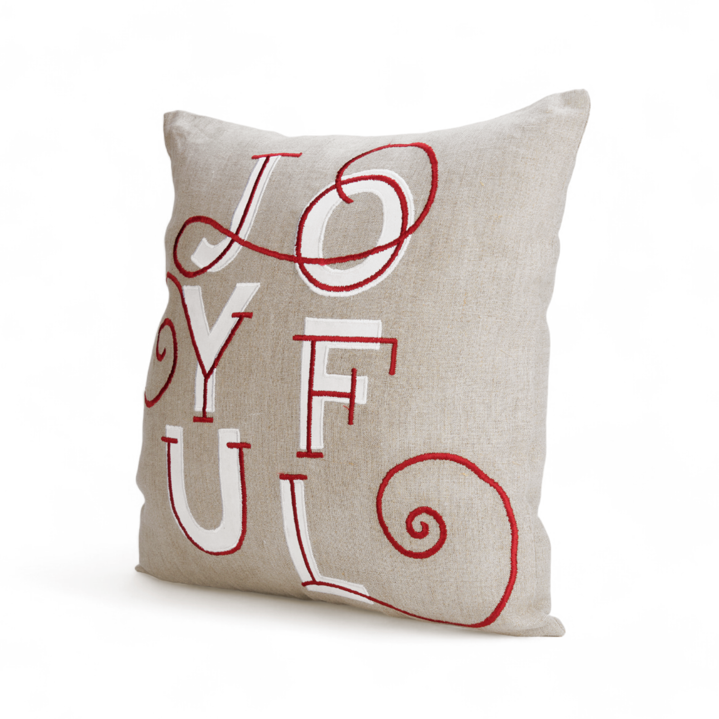 JOYFUL Christmas pillow cover, embroidered in modern retro style in red and white colour