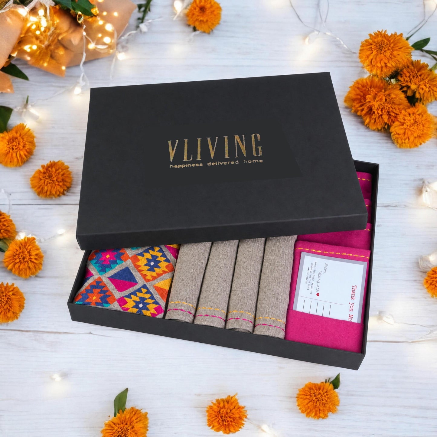 TABLE LINEN GIFT PACK - FOLK Kilim collection in pure Linen fabric - 3 colour option available - Vliving