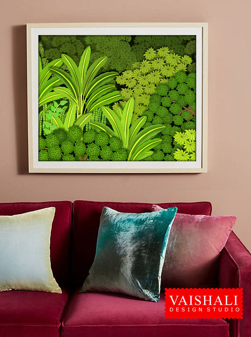 Pichwai art, Digital print download, tropical greens, 5 sizes