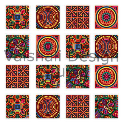 Multicolour Mola pattern - pendants, magnets, bezel trays, Digital Print download, 3 sheets
