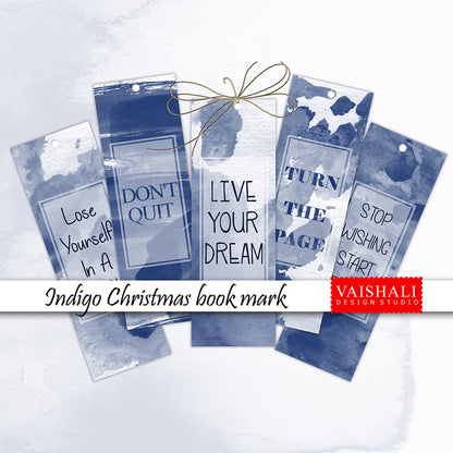 Ink Blue Watercolour bookmark template, printable 1.6"x 6.3",digital collage sheet