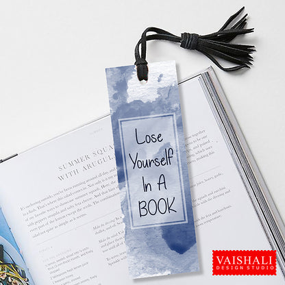 Ink Blue Watercolour bookmark template, printable 1.6"x 6.3",digital collage sheet