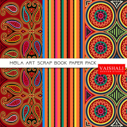 Mola Art print, multicolour, 3 sheets, seamless print, pre made pages, digital downloads
