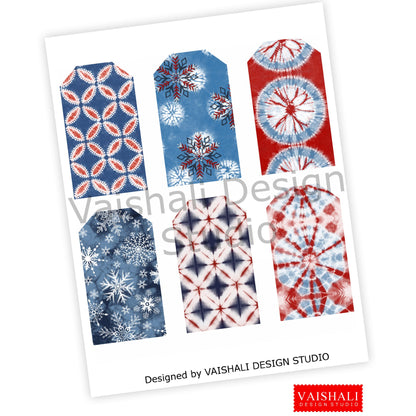 Christmas gift tags, tie dye, shibori Digital Print download,instant download, 2.25 x4 inch size, 2 sheet