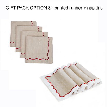 Christmas Table Linen GIFT PACK - in linen and cotton with wave scallop embroidery