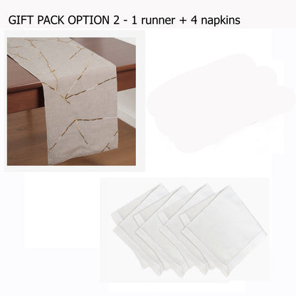 KINTSUGI Table Linen GIFT PACK - Linen and Cotton with Gold Zari and White Silk Embroidery