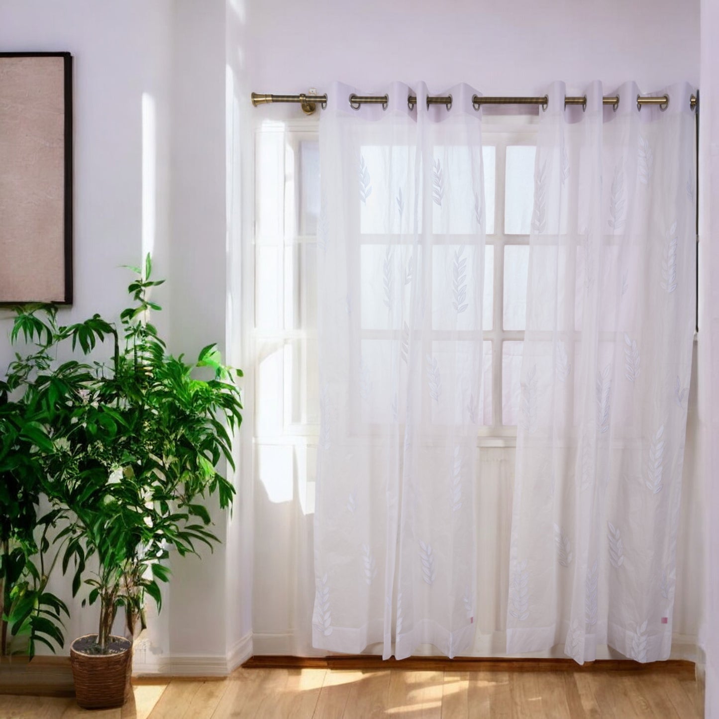 ORGANDY curtain with leaf embroidery and applique - sizes available