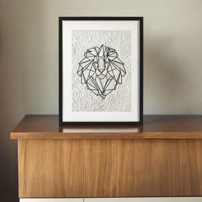 Quilted Textile WALL ART, Lion geometrical pattern, Neutral colours, 18X30 inches