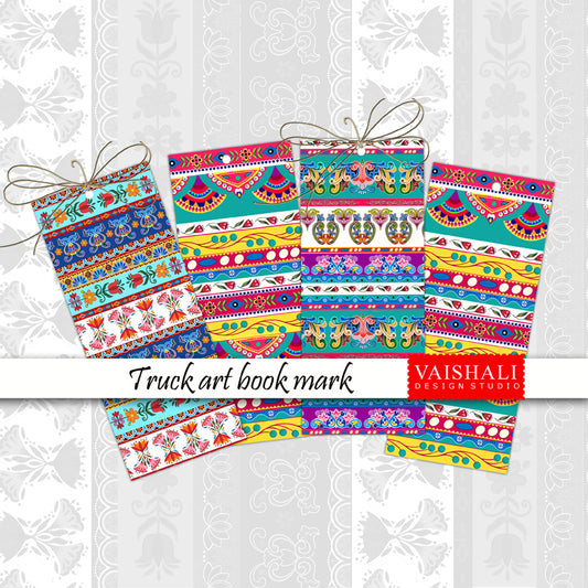 Bookmarks with multicolour truck art patterns, digital downloads, 2.5"X 6"