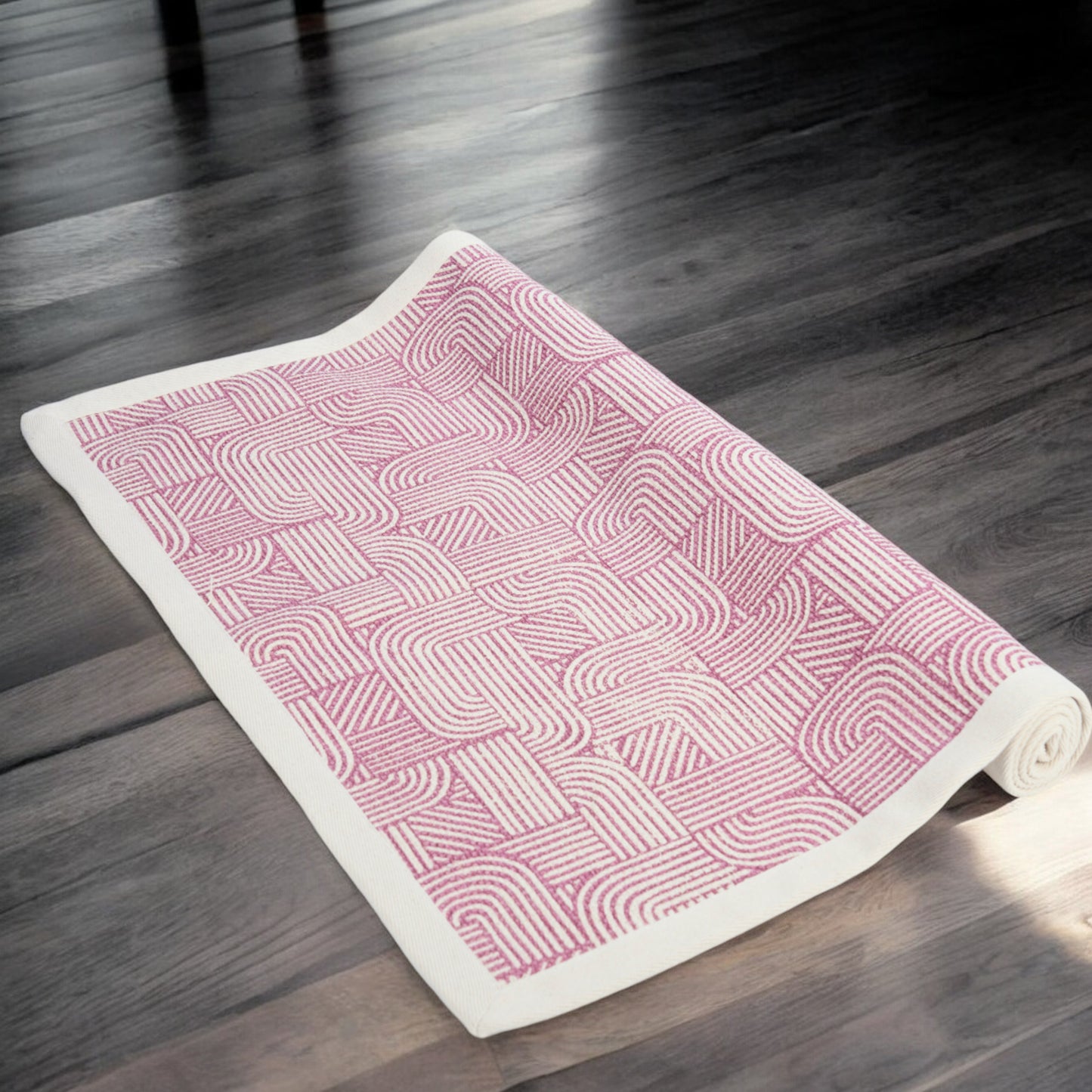 MODERN RETRO - Cotton rug, Blush colour stripes and curve print, sizes available