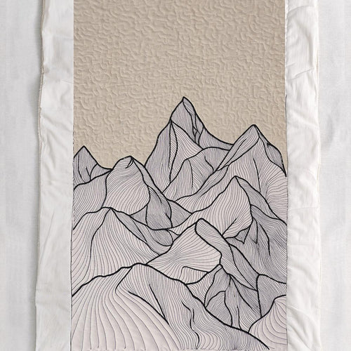 Quilted Textile WALL ART, Mountain pattern, black and white, 18X30 inches