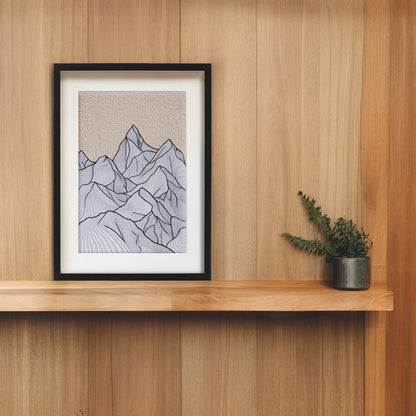 Quilted Textile WALL ART, Mountain pattern, black and white, 18X30 inches