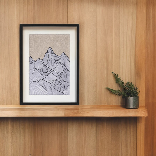 Quilted Textile WALL ART, Mountain pattern, black and white, 18X30 inches