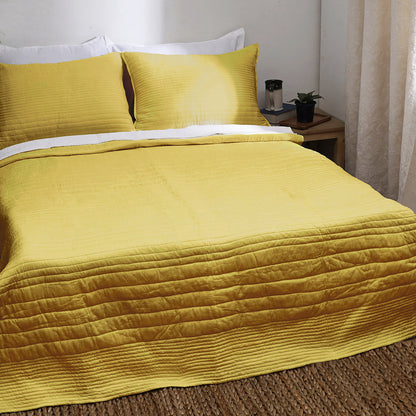 YELLOW luxury 300TC cotton satin Quilt with coordinated pillow cases, Sizes available
