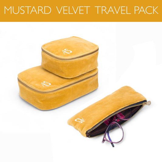 GIFT PACK - Set of 2 nesting boxes and Eye glass case in MUSTARD velvet