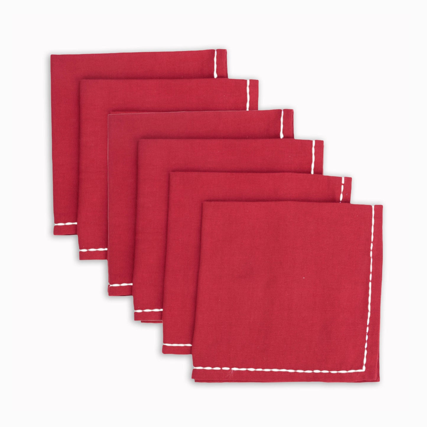 Christmas table napkins, Solid RED cotton with white rice stitch, set options available