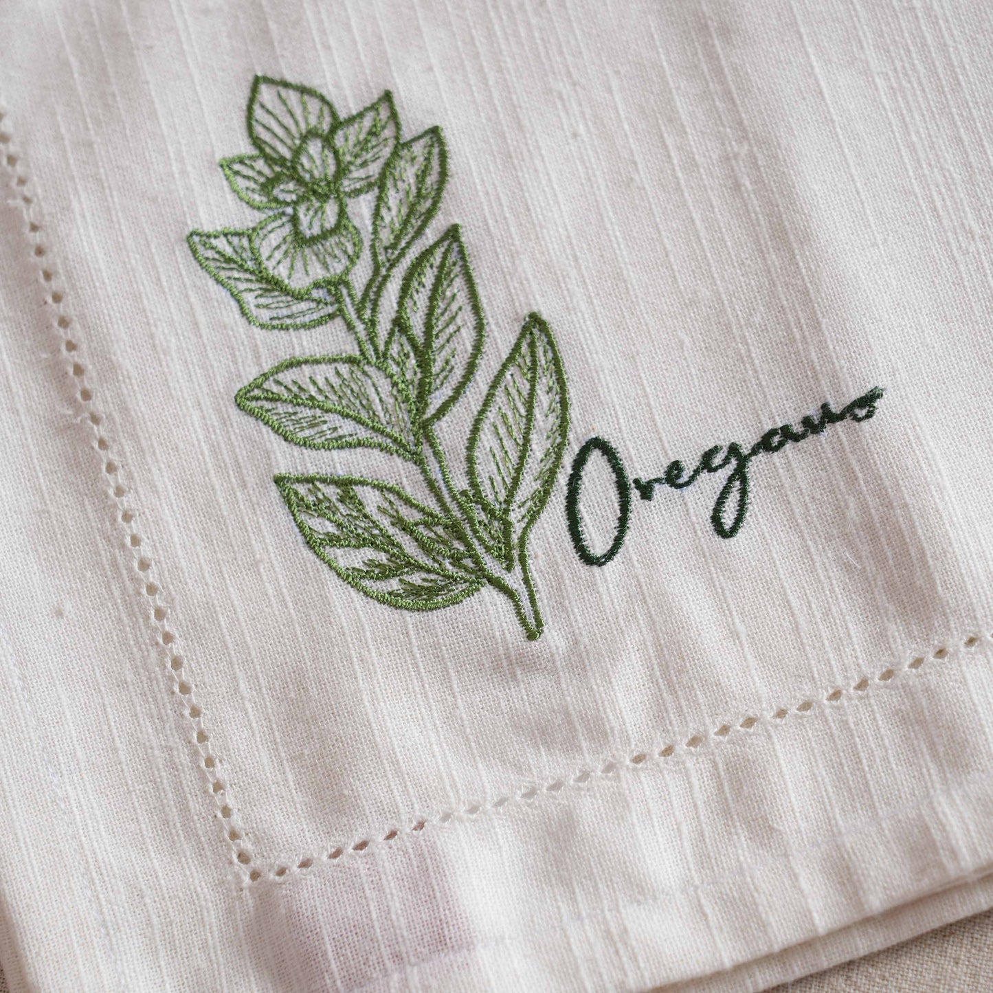 Linen Blend Cotton Napkins – Embroidered Herbs Collection with Gift Box - 18X18 inches