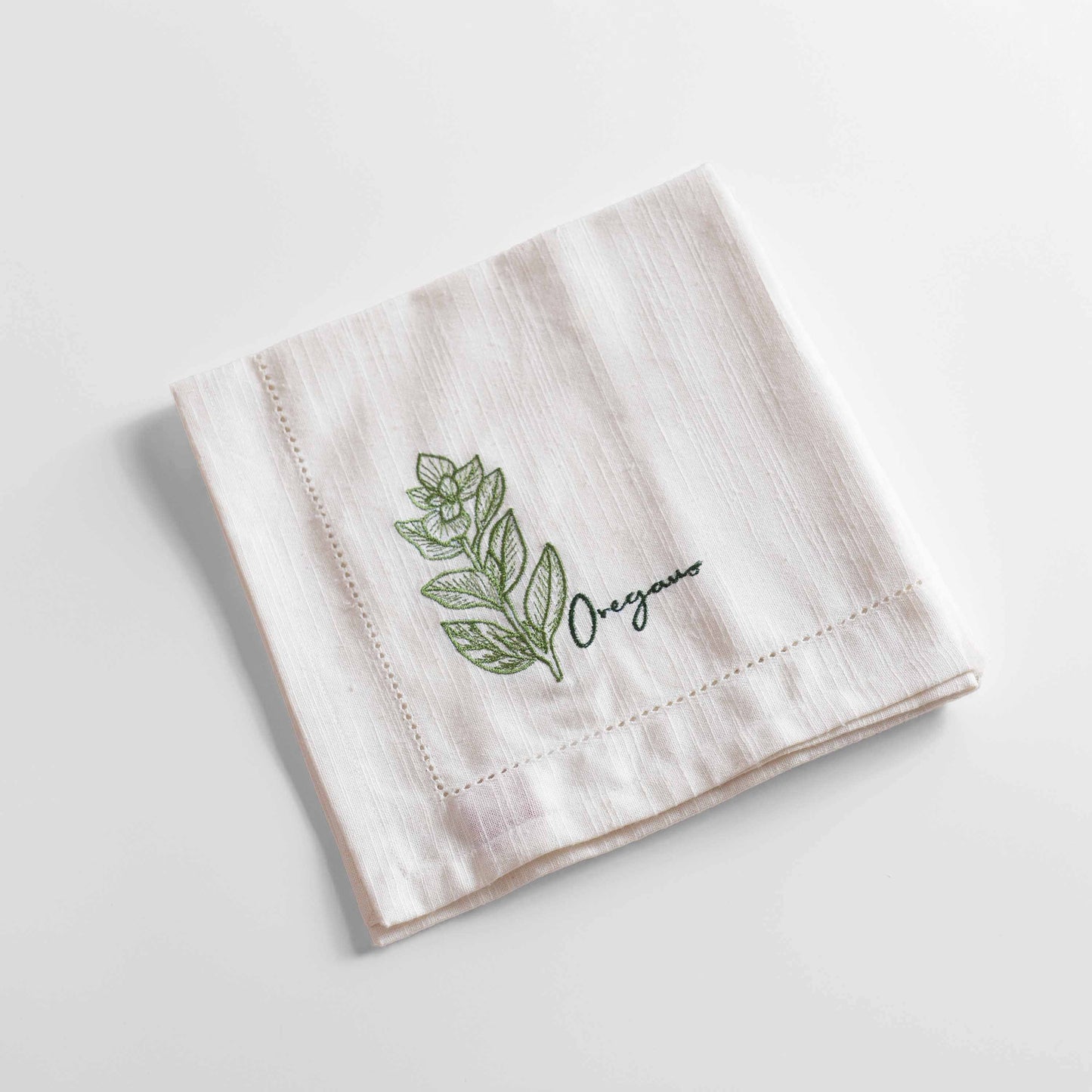 Linen Blend Cotton Napkins – Embroidered Herbs Collection with Gift Box - 18X18 inches