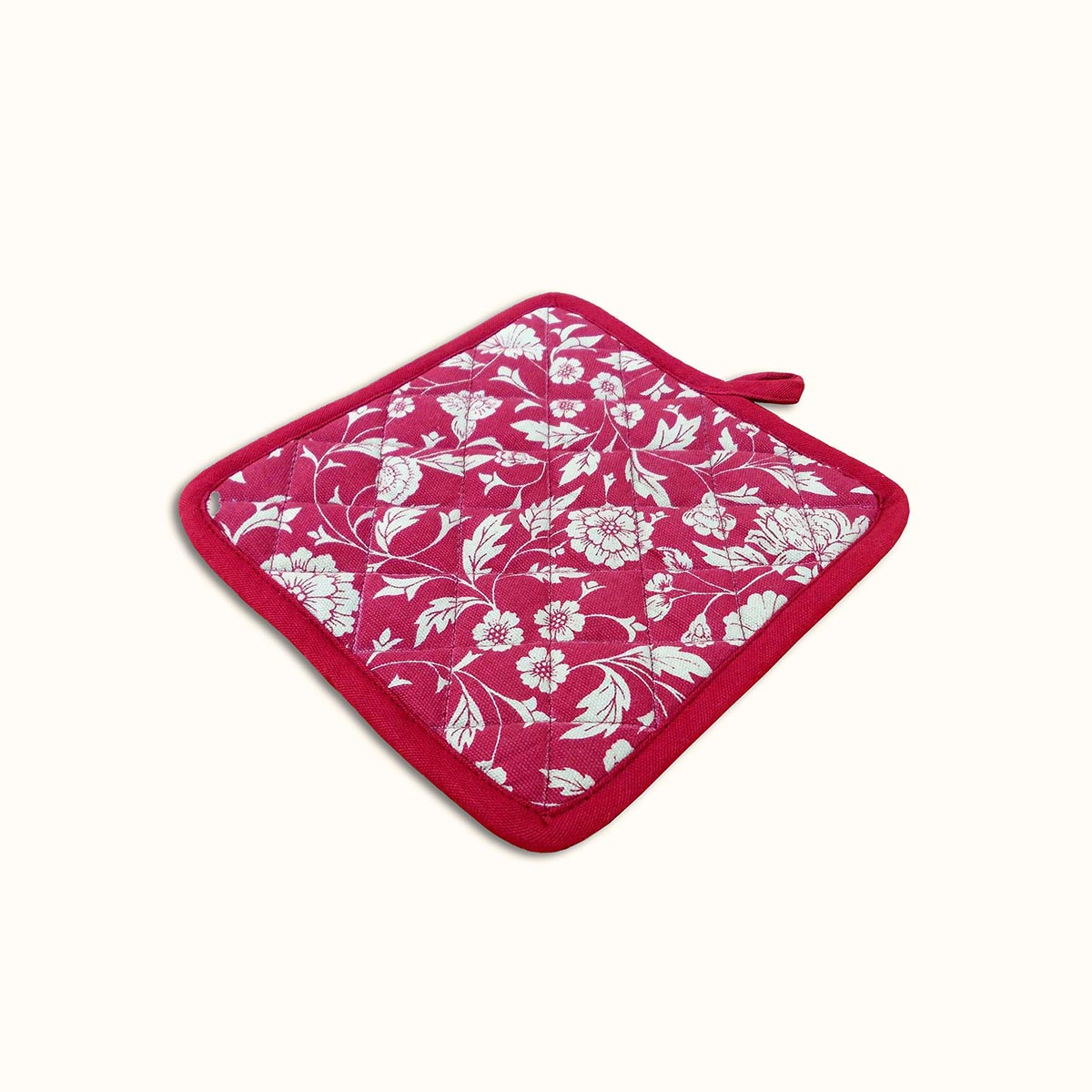 Kalamkari Maroon quilted oven mitt, quilted potholder, kitchen accessory, pure cotton
