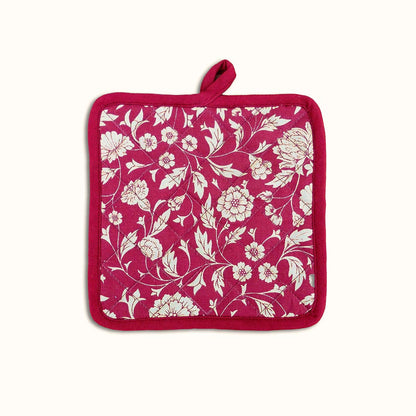Kalamkari Maroon quilted oven mitt, quilted potholder, kitchen accessory, pure cotton