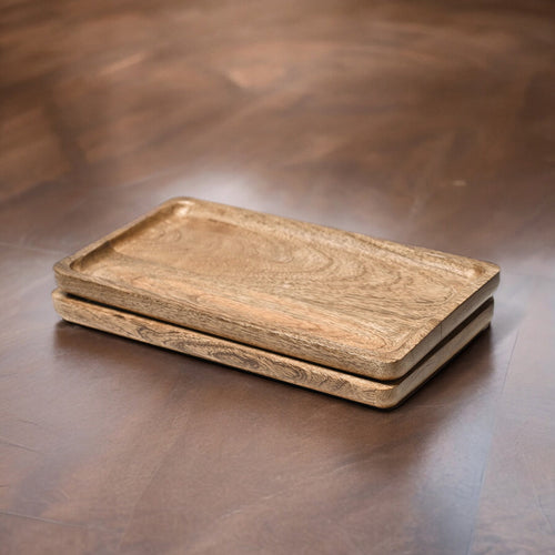 Wooden Round-Edged Rustic Serving Tray | Mango Wood | 6×10 Inches | Set of 2 or 4