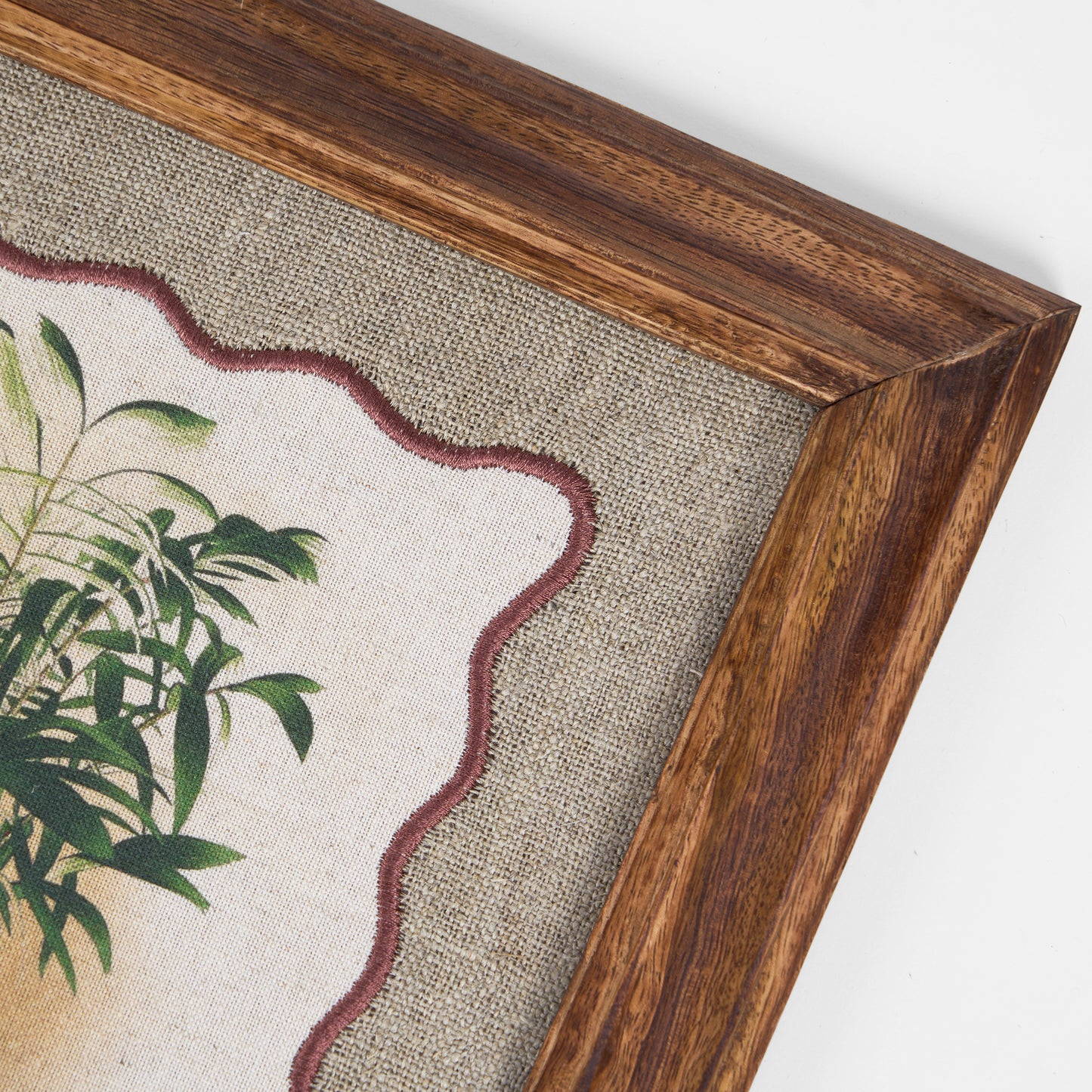 Palm 1 Botanical Wall Art – Framed Gift | Embroidered Linen, 12×12 inches