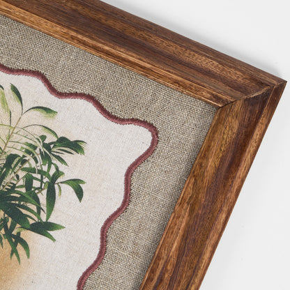 Palm 1 Botanical Wall Art – Framed Gift | Embroidered Linen, 12×12 inches
